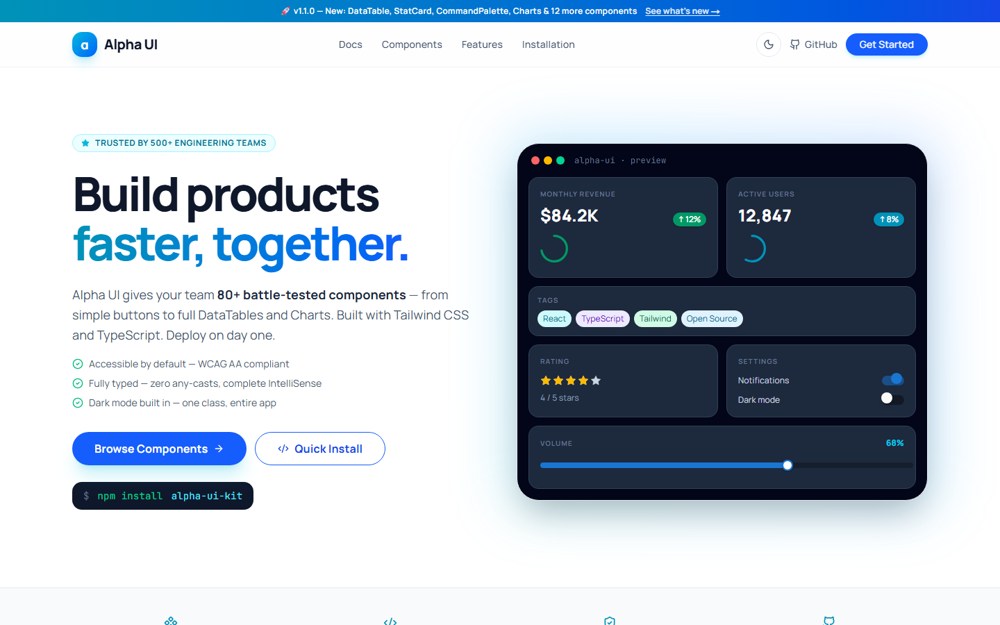 Alpha UI screenshot